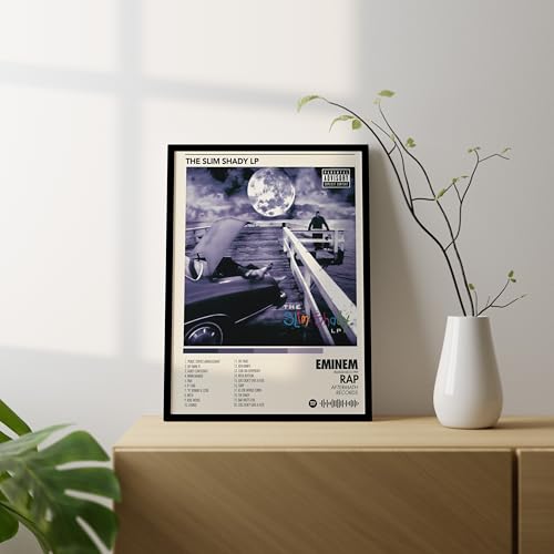Image of BLINKART Eminem - The Slim Shady Wall Photo Frames | Wall Art for Bedroom, Living Room, Studio or Office | Album Cover Print with Spotify Song Link QR Code | Gift for Fans - 8x12 In