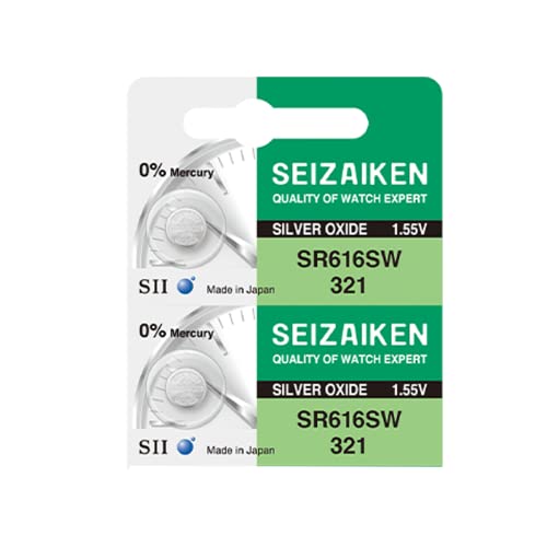 Image of 321 SR616SW 1.55V 0% Hg Silver Oxide Watch Battery (2 Batteries) Made in Japan by Seiko