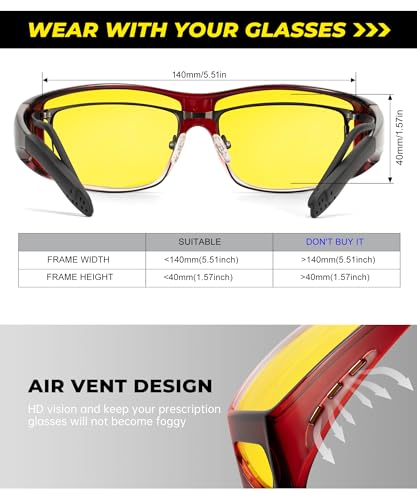 Image of Night Vision Glasses, Fit Over Glasses Mens Womens, Wrap Around Anti Glare HD Night Vision Lens for Night Driving