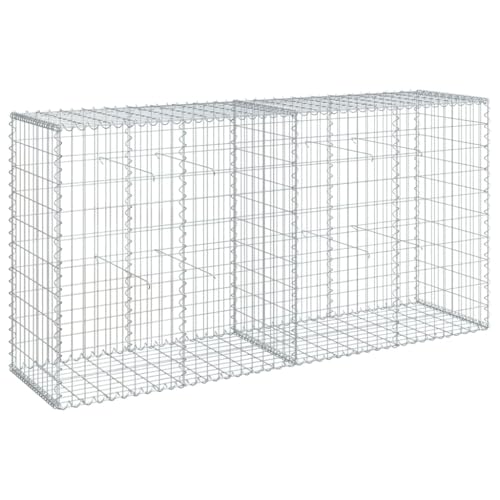 vidaXL Gabion Basket with Cover - Galvanised Iron - 200x50x100 cm - Sturdy Outdoor Decor, Functional Structures & Retaining Walls
