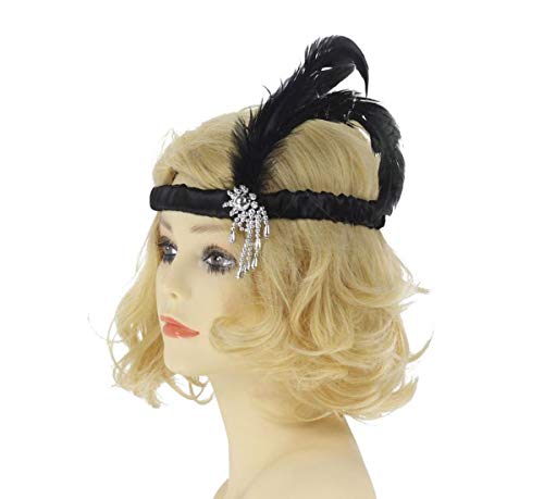 Women 1920S Sequins Gatsby Cocktail Flapper Dresses With 20S Headband Accessories Set (M, Black) #TOP2