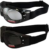 Global Vision Eliminator Black Frame Padded Motorcycle Goggles Clear & Super Dark Lens