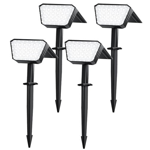 FIFlying Faretti Solari da Esterno 4 Pezzi, 44 LED Faretti Solari a LED da Esterno, 3 Modalità IP67 Impermeabile Lampade da Giardino per Cortile, Patio, Vialetto, Alberi - Bianco Freddo