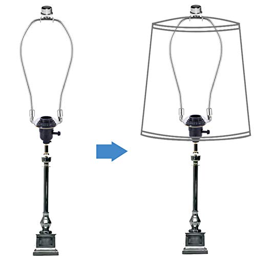 ECUDIS 10 Inch Lamp Shade Harp, Heavy Duty Lamp Harp Adapter Polished Silver Plated Lamp Shade Parts, Lamp Shade Harp Holder with Light Base for Table and Floor Lamps, Detachable Parts 1-7/16\"(36MM)