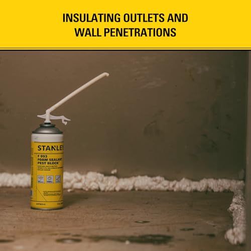 Stanley F993 Expanding Foam Sealant Spray – (1x12oz) Gaps & Cracks Filler, PestBlocker for Indoor/Outdoor Use – Paintable, Waterproof, Polyurethane Insulation Foam with Straw Applicator | 1 Pack
