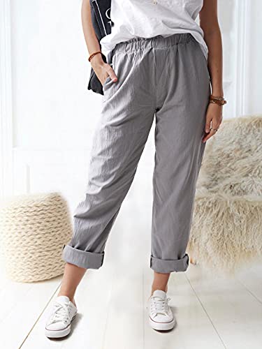 Wrolem Women'S Straight Pants Elastic Waist Casual Trousers Pants With Pockets Khaki thumb #2