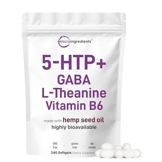 Micro Ingredients 5-HTP 200mg, 240 Softgels | Extra Strength 5-Hydroxytryptophan Complex with GABA, L-Theanine, Vitamin B6 | Highly Bioavailable with Hemp Seed Oil Carrier | Non-GMO