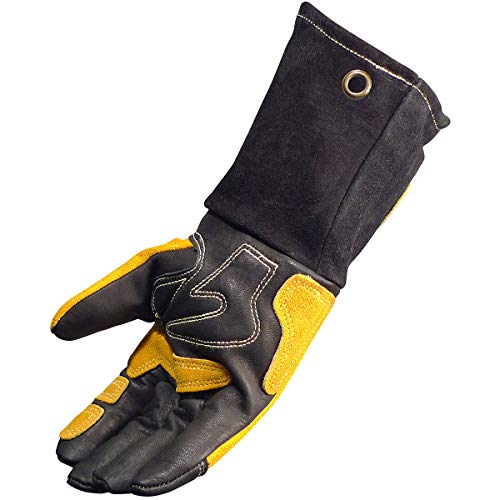 Caiman Genuine American Deer Grain Leather Revolutiontm Gloves (Large, Black/Gold) #TOP4