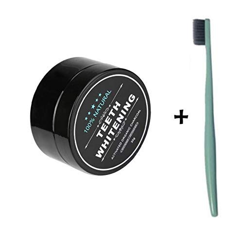 Dentes Branqueador Clareador Carvão em Pó Ativado Orgênico Natural de Bambu + Escova de dentes