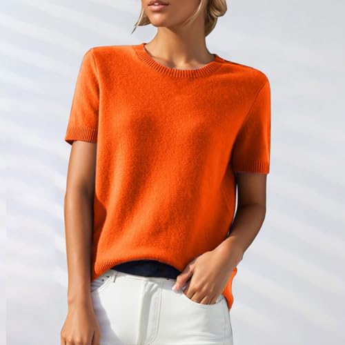 Short Sleeve Sweater Tops for Women Cute Lightweight Crew Neck T Shirts Plain Relaxed Fit Business Casual Tops3