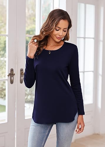 Image of Herou Women's Casual Long /Short Sleeve T Shirt Crewneck with Side Split Fall Pullover Loose Tunic Sweater Tops