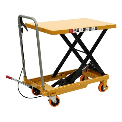 Hydraulic Scissor Lift Table, Single Scissor Hydraulic Lift Table, Hydraulic Lift with Locking Wheels, with Fixed Wire Holes, Practical Bracket Handle, for Material Handling, Transportation