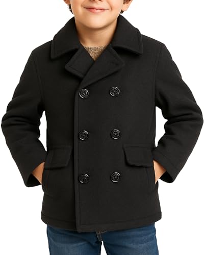 Catálogo de Abrigos para Niño al mejor precio. 49 URBAN REPUBLIC Peacoats - chamarra de mezcla de lana de doble botonadura con forro de piel sintética y bolsillos con solapa (4-20), Negro -, 14-16