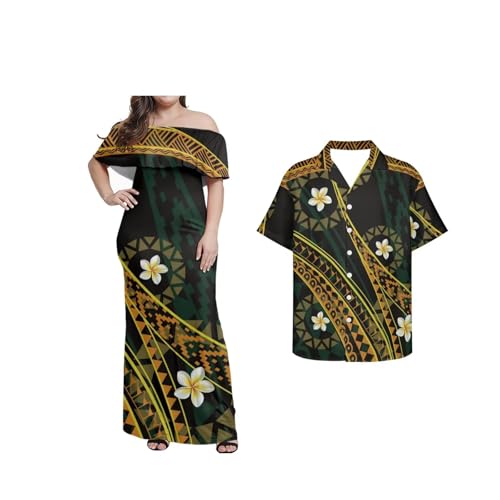 Vêtement de couple polynésien avec robe de plage et chemise hawaïenne homme Samoa