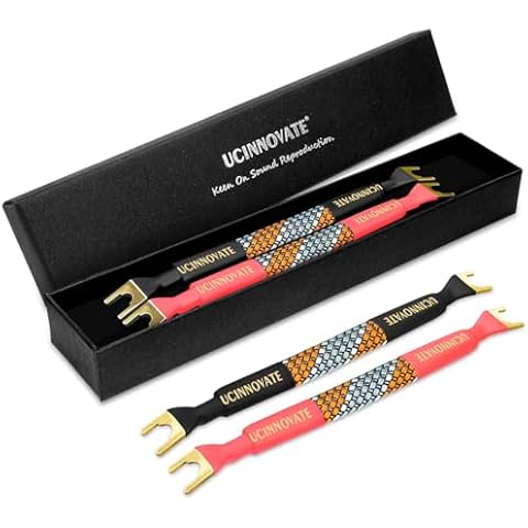 UCINNOVATE 4 Pack 6 Inch HiFi OFC Speaker Jumper Cables, Speaker Cable Bridge Bi-Wire Speaker with Gold Plated Jumper Plates, Audiophile Flexible 11AWG Cable Bridge to Speaker Cable Terminals Cover