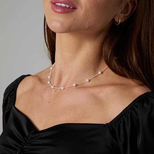 Sewyer Silver Dainty Pearl Necklace For Women 14K Gold Plated Minimalist Pearl Chain Necklace Classic Tiny Pearl Beaded Necklace Delicate Everyday Jewelry Gift #TOP1