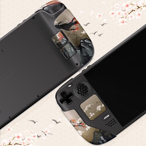 Image of PlayVital Professional Textured Handle Grips for Steam Deck LCD & OLED, Trackpads Enhancement Back Button Set with Thumb Grip Caps - View of Rising Sun