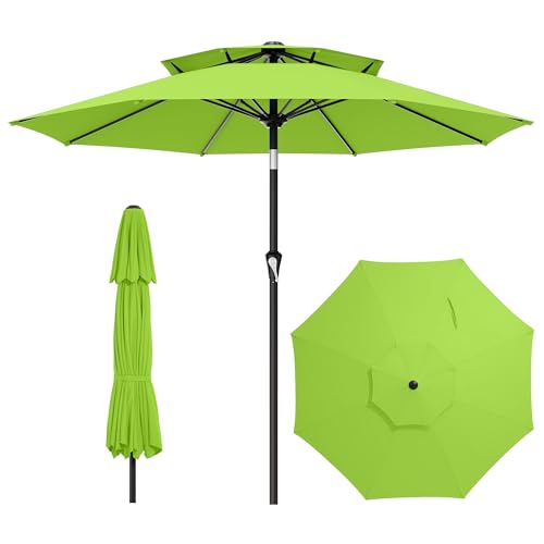 Image of AreShark 10ft 2 Tiers Patio Umbrella - Outdoor Umbrella Waterproof UV Protection, Market Table Umbrella w /Push Button Tilt&Crank for Pool, Porch, Garden(Apple Green)