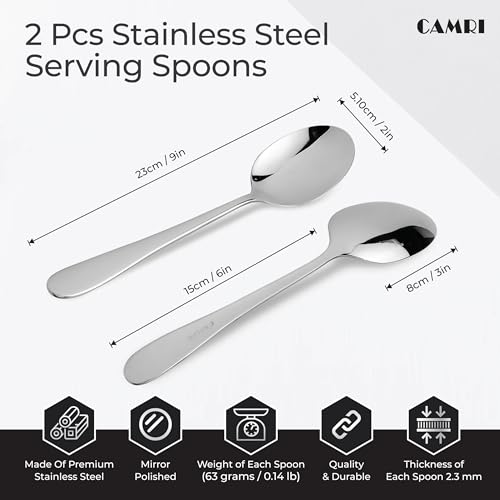 CAMRI Serving Spoon Set of 2- Stainless Steel Large Serving Spoons for Buffet, Home, Kitchen & Restaurants, Mirror Polished, Dishwasher Safe (C61 - Pack of 2) - Image 3