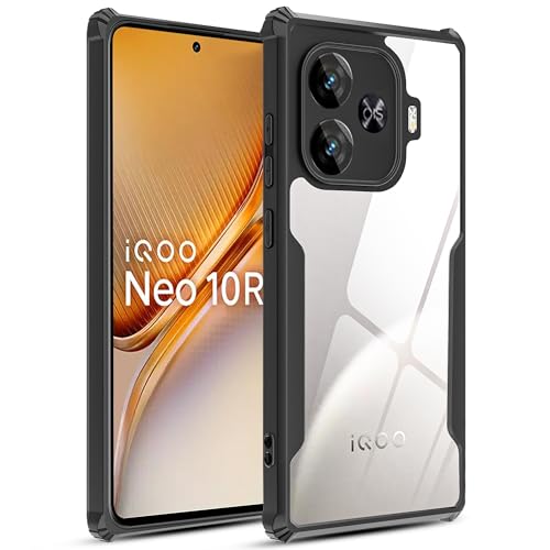 Image of A rtistque Clear Hard Transparent Acrylic Armor Anti-Drop Shockproof TPU Edge Back Cover Case for iQOO Neo 10R - Black