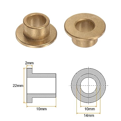 QUARKZMAN 2Stk Flansch Lager Hülse 10mm Bohrung 14mm AD 10mm Länge 2mm Flansch Dicke Bronze Buchse Selbstschmierende Gleitbuchsen Hülse für Industrieanlagen