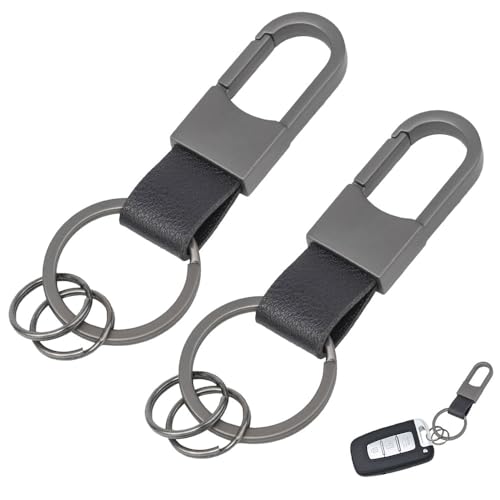 SLIVERBA 2 llaveros de cuero, llavero de coche de cuero para hombres y mujeres, para coche, moto, bicicleta y casa (negro), Negro , Talla única