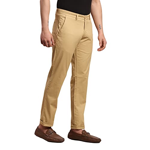 Image of Parx Men Low Rise Tapered Fit Solid Pattern Cotton Spandex Blend Flat Front Casual Trouser