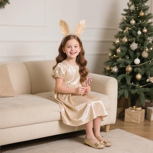 Kiderence Little Toddler Girls Dress Shoes Ballerina Ballet Flats Kids Gold Mary Janes Size 8