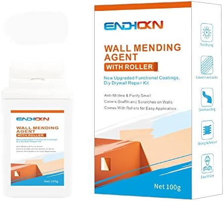 Wall Mending Agent With Roller 100g, Endhokn Wall Repair Kit Waterproof, Quick Drying Wall Repair Paste, Graffiti, Scratches, Stains, Cracks, Peeling, Wall Repair Agent Kit (White)