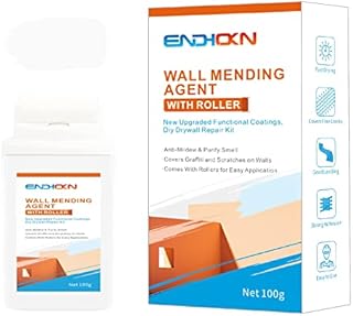Wall Mending Agent With Roller 100g, Endhokn Wall Repair Kit Waterproof, Quick Drying Wall Repair Paste, Graffiti, Scratches, Stains, Cracks, Peeling, Wall Repair Agent Kit (White)