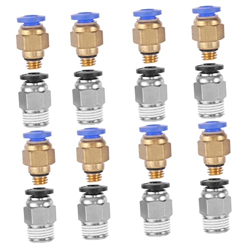 GLEAVI 16pcs 3D Printer Pneumatic Quick Connector, Brass Nickel Plated Push-to-Connect Air Straight Fitting, Pressure Re