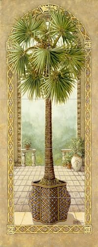 Ceramic Backsplash Tile Mural Floral Tropical Flower Kitchen/Bathroom - Palm Tree in Basket II - Janet Kruskamp