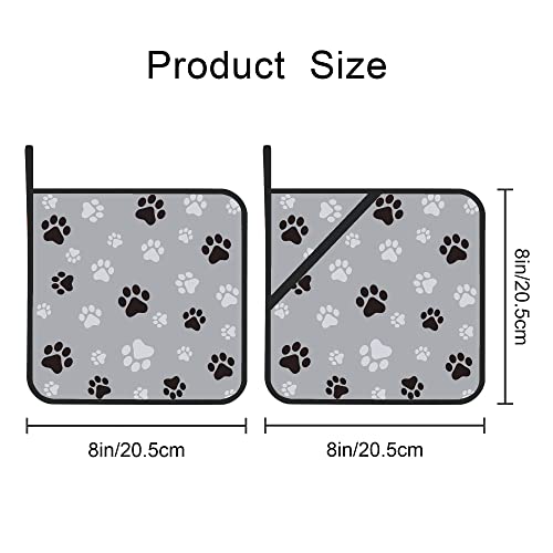 Black And Gray Dog Paw Prints Pot Holders Set Of 2 Kitchen Heat Resistant Potholder For Microwave Cooking Baking Oven End Dishes And Bbq #TOP1