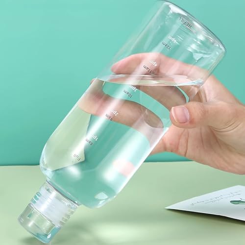 Image of Glass Water Bottle with Time Marker - 1000ML Leakproof Reusable Bottle - BPA-Free Transparent Bottle with Colored Lids - Drinking Bottles Water, Milk, Juices, Beverages (Transparent 1000ML)