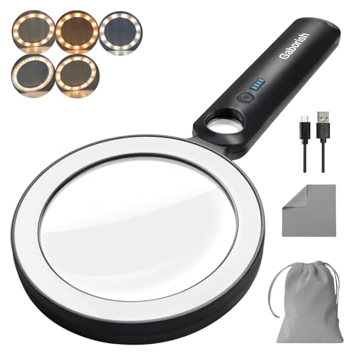Glass Magnifying Glass with Light Handheld 10X 30X Magnifier with 36 LEDs, 5 Color Modes...