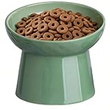 YauYik Raised Cat Bowl, Elevated Cat Food Bowls with Tilted Angle, Stress Free, Anti Vomiting, Ceramic Water Bowl for Cats Small Dogs Feeding Dish, 8 Ounces (Green-1)