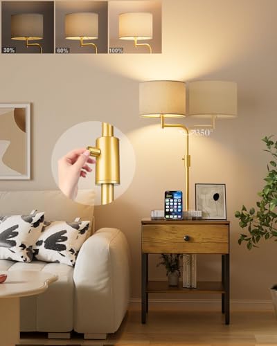 Image of Lightdot 58IN Floor Lamps with End Table Attached, Dimmable Floor Lamp with Fabric Lampshade& Bulb Included, 350 Rotatable Modern Standing Lamps for Bedroom /Sofa Beside /Corner Decor-Amber