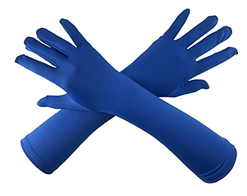 Chendvol Men's and Women's 15'' Elbow Length 20s Stretchy Cosplay Costume Gloves (Blue)