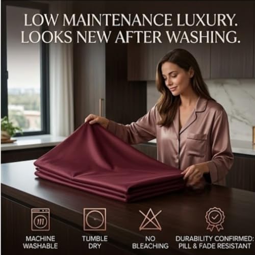 Image of Egyptian Cotton Feel King Size Flat Bedsheet with 2 Pillow Covers | 800 TC Soft & Breathable | Burgundy Solid Pattern for Bedrooms and Hotels Use (Size: 102 x 108 Inch)