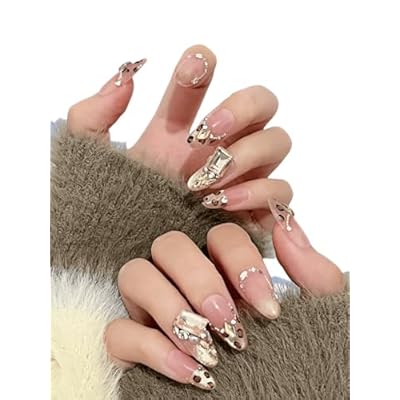 Press on Nails Almond Medium - 10pcs 3D Handmad...