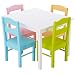 Costzon Kids Wooden Table and Chairs, 5 Pieces Set Includes 4 Chairs and 1 Activity Table, Picnic Table with Chairs (White & Pastel)