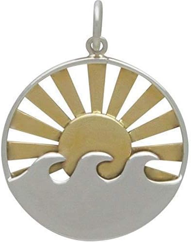 MOM & THREE DAUGHTERS Sun and Waves Charm Necklace | Sterling Silver and Bronze | 18" Chain | Beach Gift | Gifts for Women | - Image 2