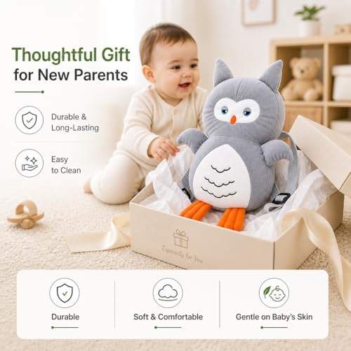 Image of GLUN Baby Cute Owl Soft Cushioning Fall Protector Backpack Pack of 1 Grey Colour, Adjustable Shoulder Belt, Head Protection Back for 6-12 Month Toddler Babies