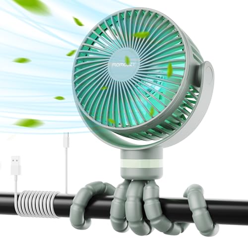 Image of Momcozy Portable Stroller Fan, 8000mAh, 27H Ultra-long Battery Life, Detachable 4 Speed 360°Rotate, LED Night Light with 2 Modes, USB Rechargeable Handheld Cooling Fan for Travel, Car Seat, Bedroom