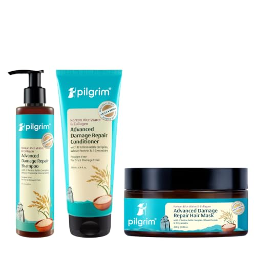 Buy Pilgrim Rice Water & Collagen Advanced Damage Repair Haircare- Shampoo, Conditioner & Hair Mask | Frizz Control & Deep Nourishment | With 17 Amino Acids, Wheat Protein & 5 Ceramides | For Dry & Damage Online at Low Prices in India - Amazon.in - Image 2
