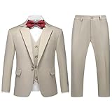 Lamgool Boys Suits 3 Piece Slim Fit Khaki Formal Set for Toddler 5T Kids Prom Wedding Outfit Tuxedo Blazer Jacket Vest Pant