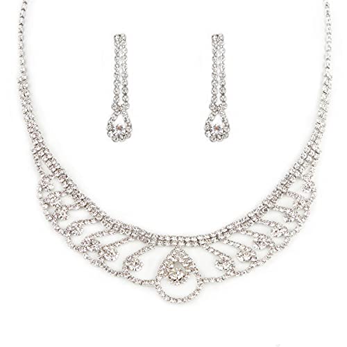 KINGMATE Damen Braut Brautjungfer Strass Halskette und Ohrringe Schmuck-Set Cover