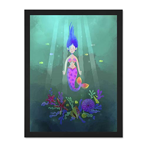 Wee Blue Coo Mermaid Girl Pink Art Large Framed Art Print Poster Wall Decor 18x24 inch