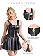 sunshinelady Damen Lederkleid Wetlook Kurz PU Minikleid mit Rüschen Sexy Kleid Damen Dessous mit Reißverschluss Partykleid Clubwear Breite Träger Große Größen Schwarz XL