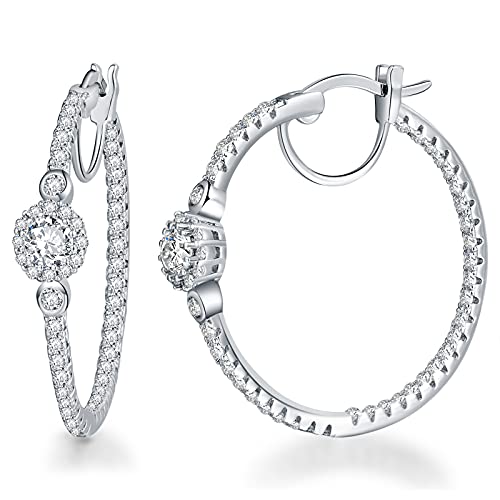 ECOLVANT Hoop Earrings for Women Sterling Silver Earrings Swarovski Crystal Cubic Zirconia Huggie Hoop Earrings for Women Girls Birthday Party Hypoallergenic Women Fashion Earrings (Push Button Lock)